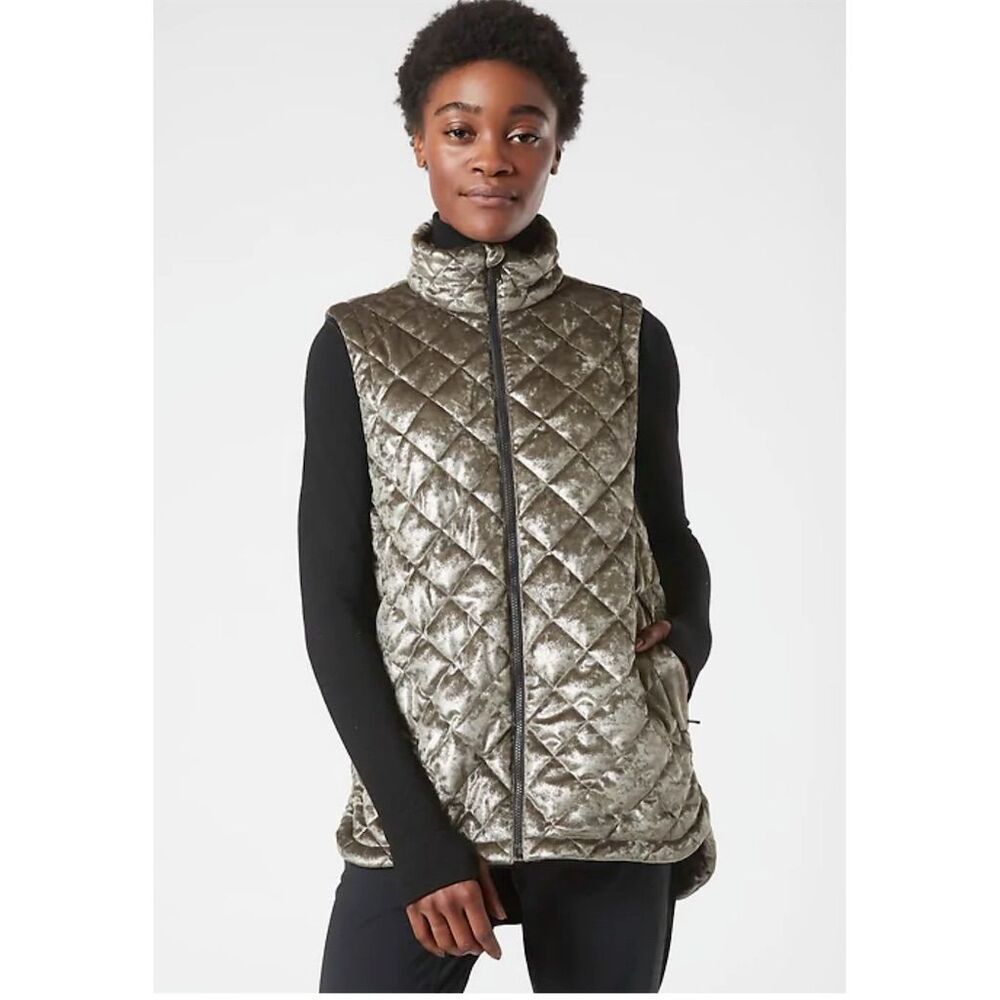 Athleta Women's Quilted Vest Standard XXS Gray Full Zip Pockets Sleeveless